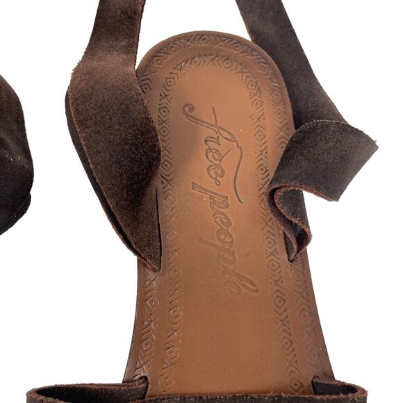 Free People Brown Suede Sandals Ankle Wrap Straps Size 41 Toe Ring Boho Festival - Picture 3 of 6